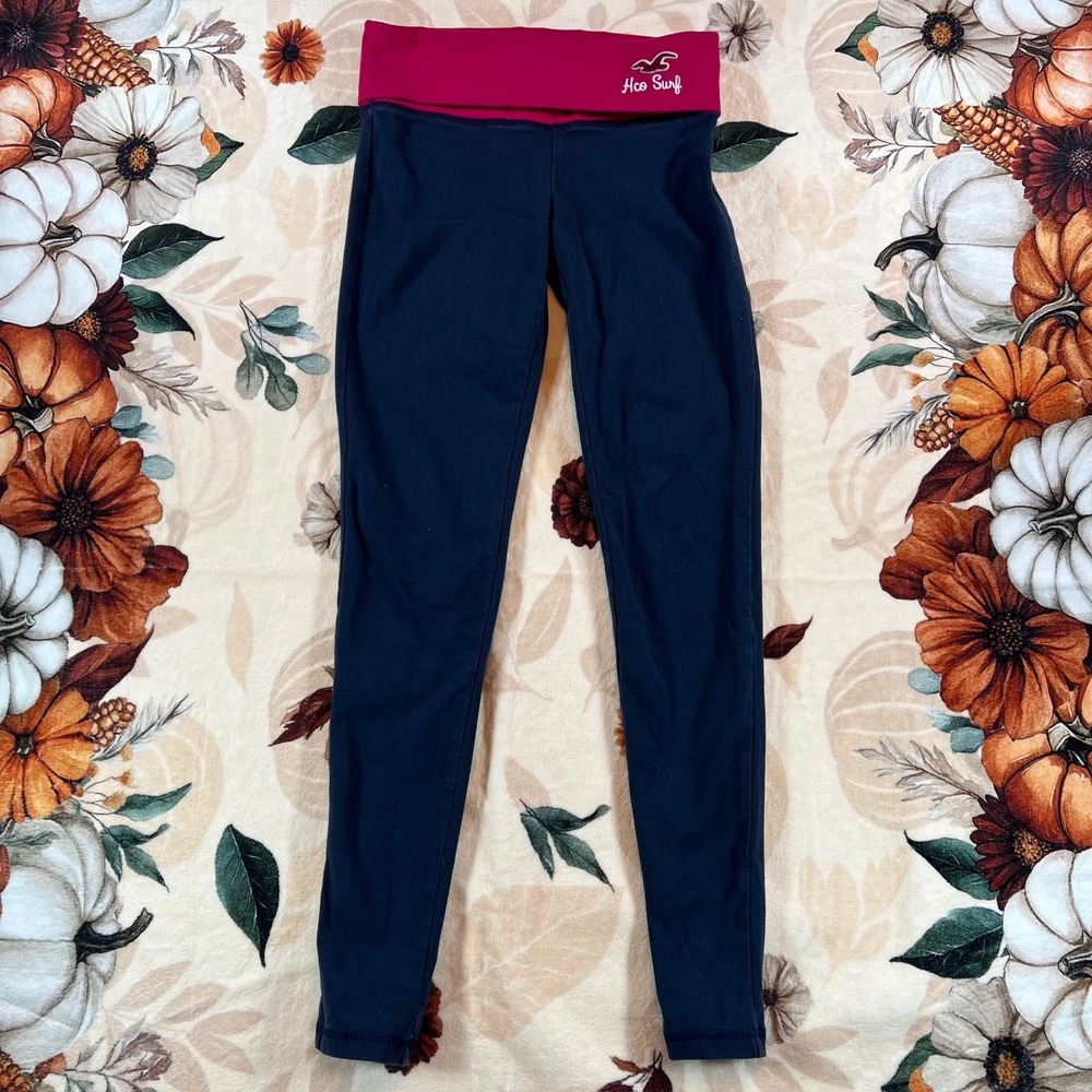 Vintage Y2K Hollister HCO Surf Womens Skinny Leggings Navy Pink Foldover Size XS